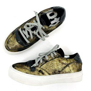 P448 F9Space Monet Spacelow Gold Black Leather Lace Up Low Sneaker Size EU37 US7